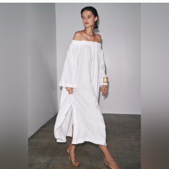 Zara White Off-Shoulder Midi Dress - Picture 4 of 4